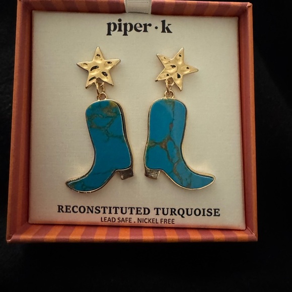 Piper Star and Turquoise Boot Earrings - Picture 1 of 1
